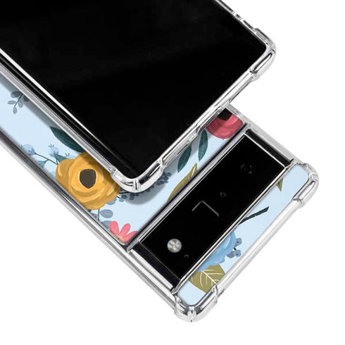 Blue Fall Flowers Google Pixel 6 Clear Case